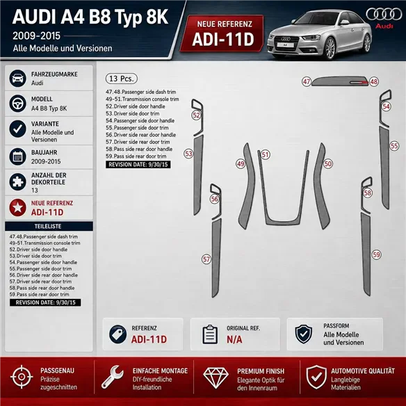 Audi A4 B8 Typ 8K 2009-2015 kit 3D de molduras interiores para salpicadero 13 piezas