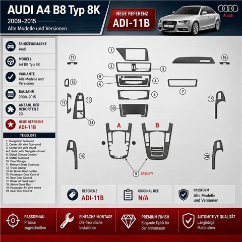 Audi A4 B8 Typ 8K 2009-2015 3D Cockpit Dekor Interieurleisten Set 20-teilig