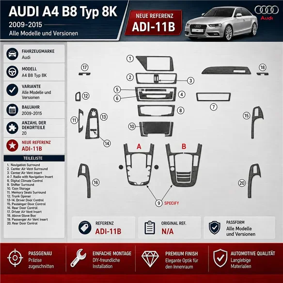 Audi A4 B8 Typ 8K 2009-2015 3D Cockpit Dekor Interieurleisten Set 20-teilig