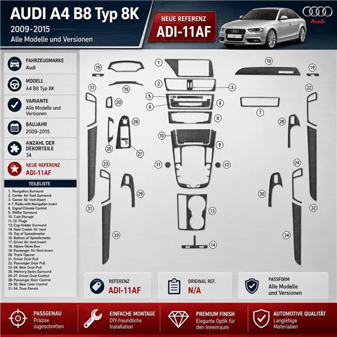 Audi A4 B8 Typ 8K 2009-2015 3D interieur dashboard decoratieset dashboard decor 34-delen