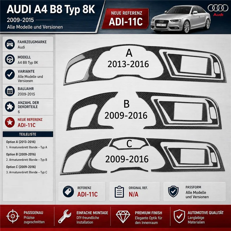 Audi A4 B8 Typ 8K 2009-2015 3D interieur dashboard decoratieset dashboard decor 3-6-delen