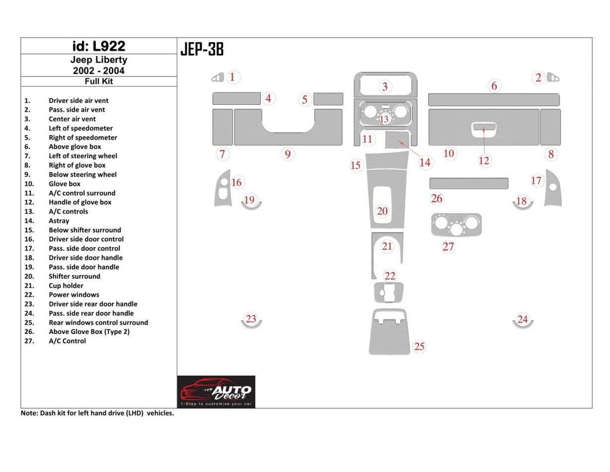 Jeep Liberty 2002-2004 Full Set Interior BD Dash Trim Kit