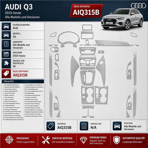 Audi Q3 vanaf 2015 3D interieur dashboard decoratieset dashboard decor 49-delen