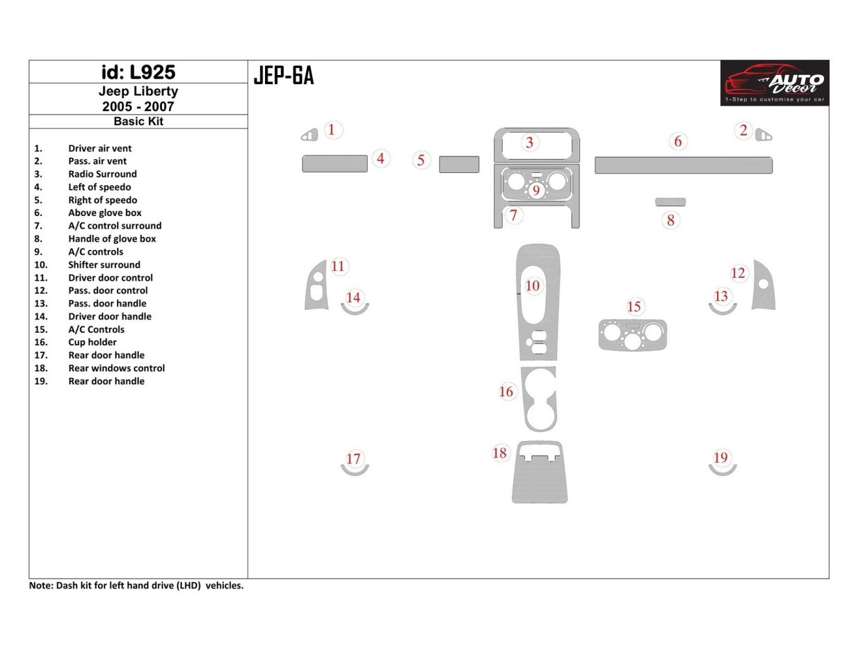 Jeep Liberty 2005-2007 Basic Set BD Interieur Dashboard Bekleding Volhouder