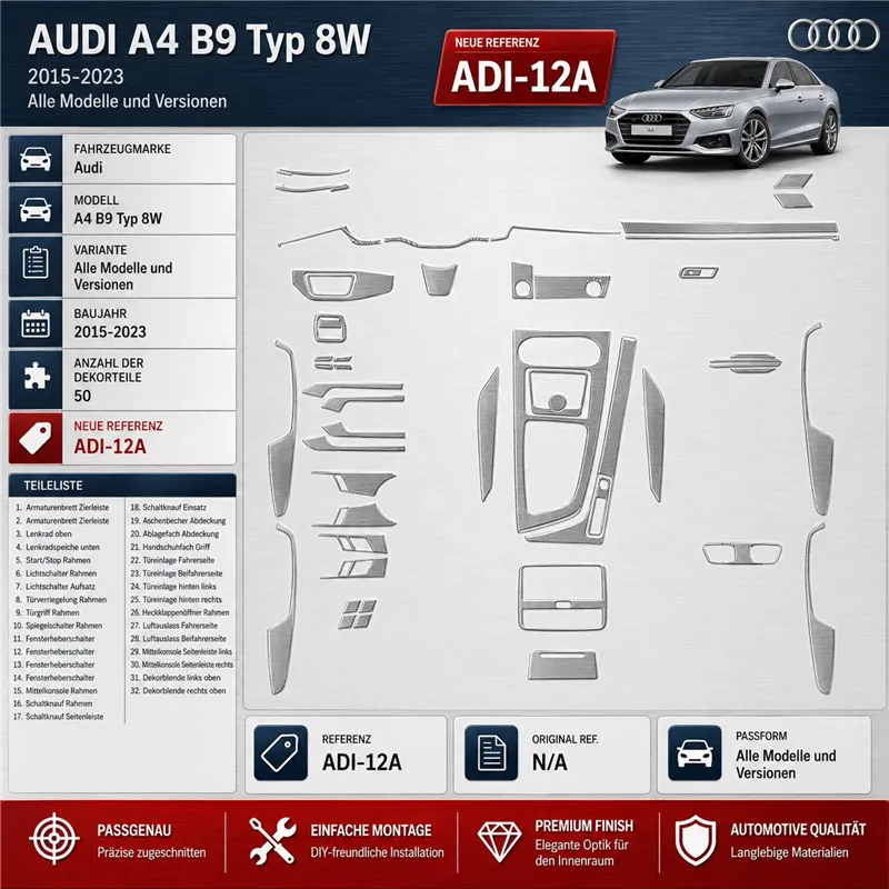 Audi A4 B9 Typ 8W 2015-2023 3D interieur dashboard decoratieset dashboard decor 50-delen