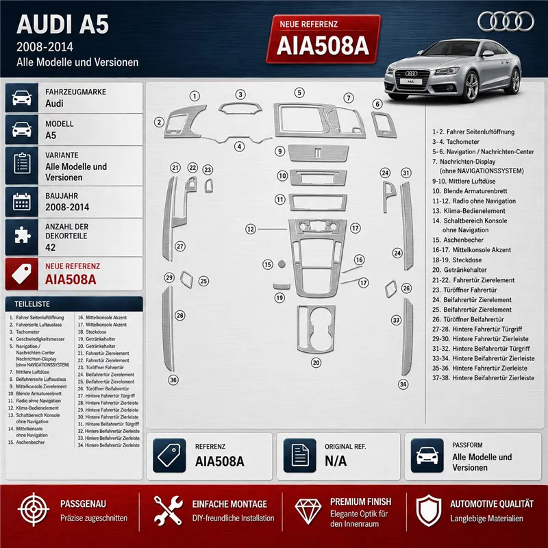 Audi A5 2008-2014 3D Cockpit Dekor Interieurleisten Set 42-teilig