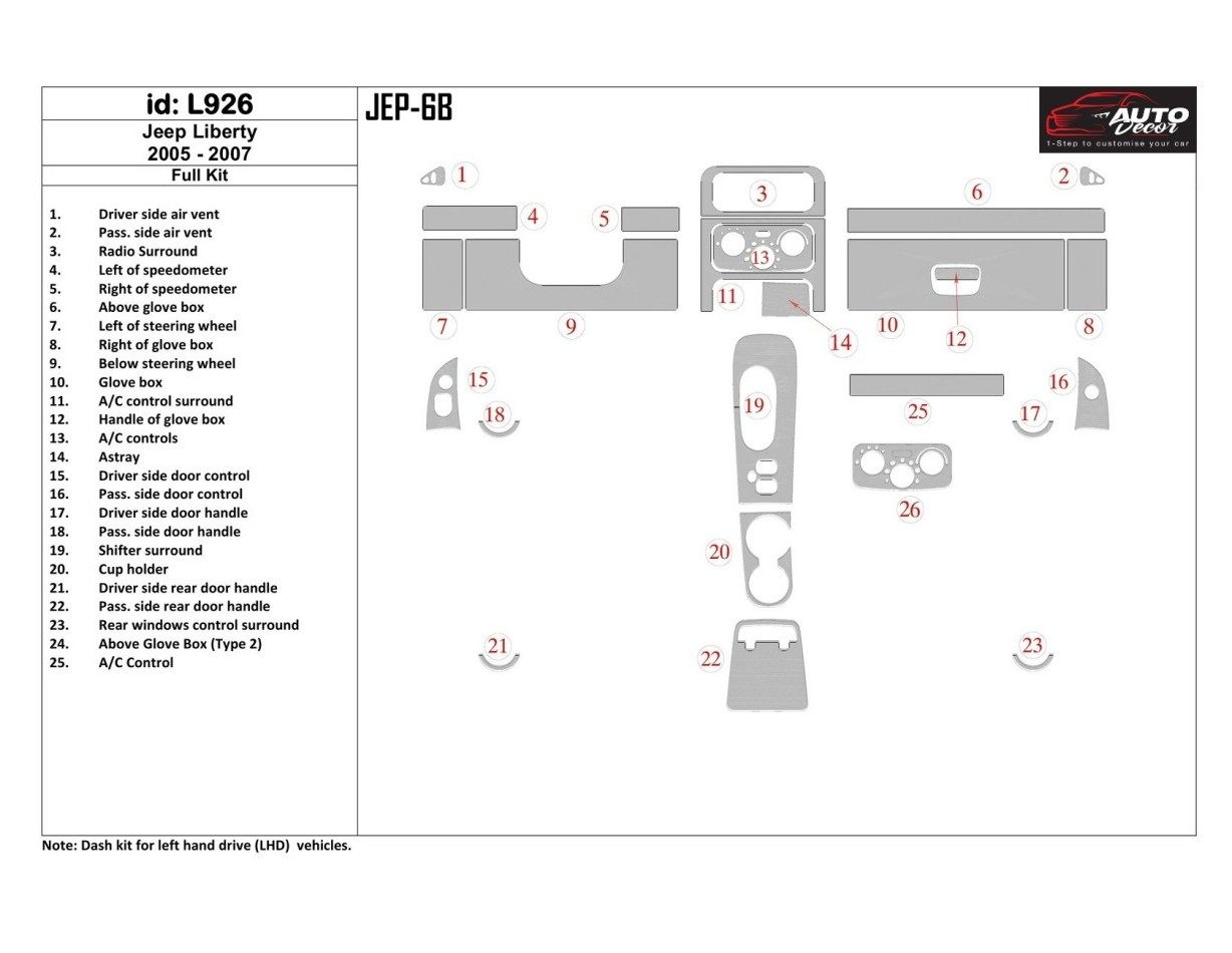 Jeep Liberty 2005-2007 Full Set Decor de carlinga su interior