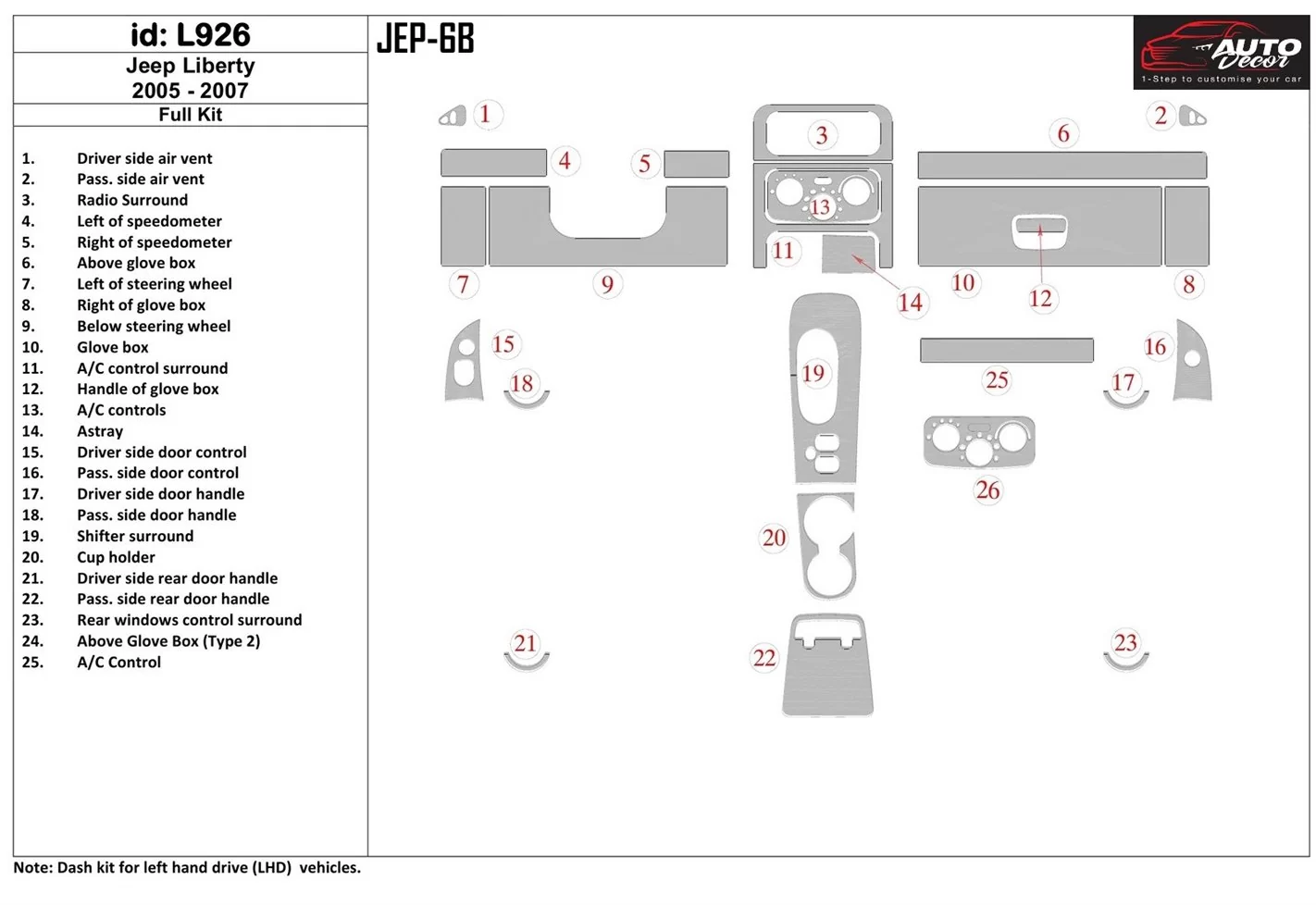 Jeep Liberty 2005-2007 Full Set Interior BD Dash Trim Kit