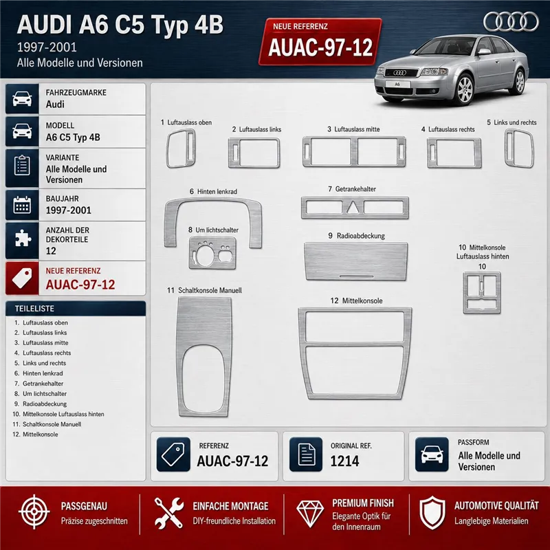 Audi A6 C5 Typ 4B 1997-2001 3D Cockpit Dekor Interieurleisten Set 12-teilig