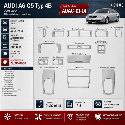 Audi A6 C5 Typ 4B 2001-2004 3D Armaturenbrett-Dekor-Set, 14 Teile 2
