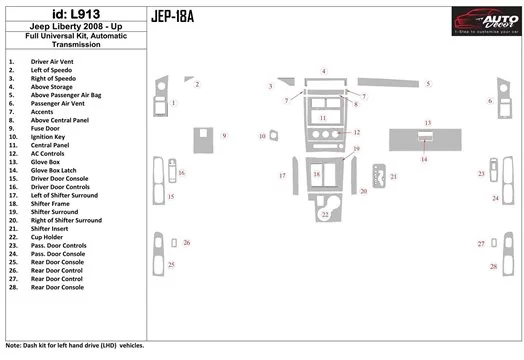 Jeep Liberty 2008-UP Full Universal Set Interior BD Dash Trim Kit