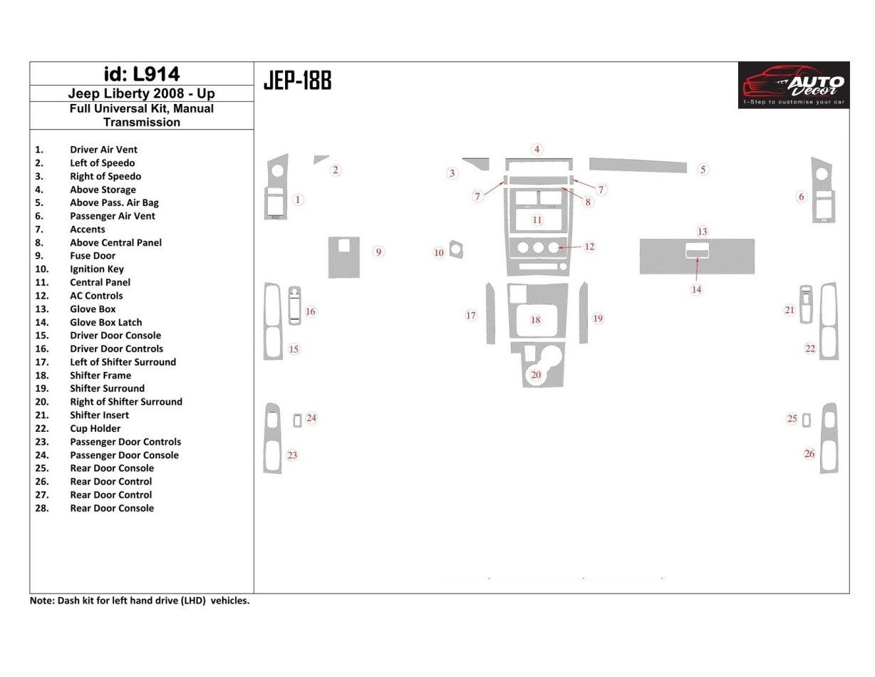 Jeep Liberty 2008-UP Full Universal Set, Manual Gear Box BD innenausstattung armaturendekor cockpit dekor - 1- Cockpit Dekor Inn