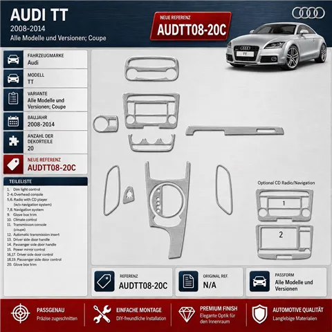 Audi TT 2008-2014-Coupe 3D interieur dashboard decoratieset dashboard decor 20-delen
