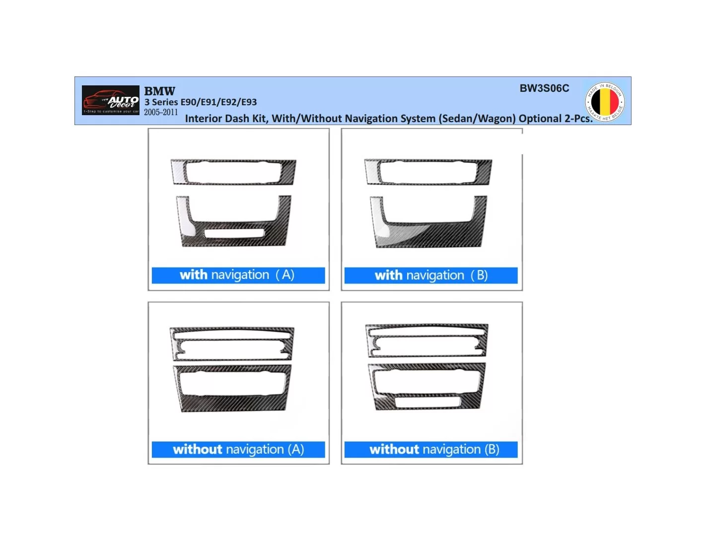 BMW 3 Series E90 2005–2011 3D Inleg dashboard Interieurset aansluitend en pasgemaakt op he 2-Teile