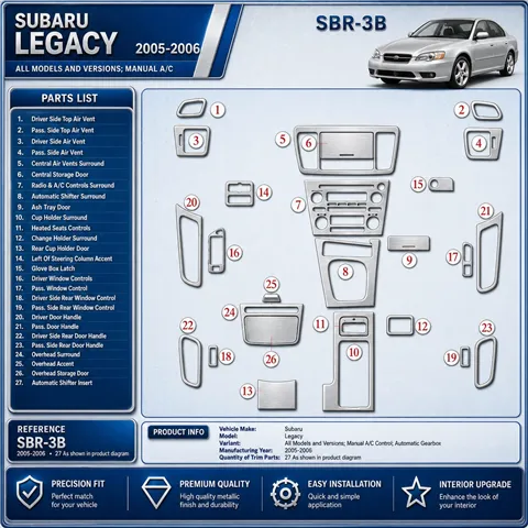 Subaru Legacy 2005-2006 caja manual AC Control, Automatic Gear kit de molduras interiores para salpicadero