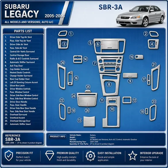 Subaru Legacy 2005-2006 Auto AC Control, Automatic Gear Interior Dashboard Trim Kit Dash Trim Dekor