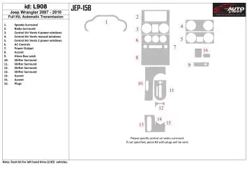 Jeep Wrangler 2007-2010 Full Set, Automatic Gear Interior BD Dash Trim Kit