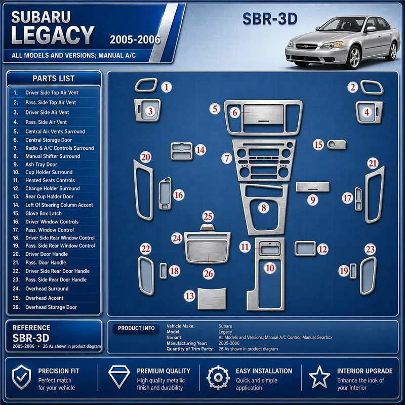 Subaru Legacy 2005-2006 boîte manuelle AC Control, boîte manuelle boîte kit décoration intérieure tableau de bord