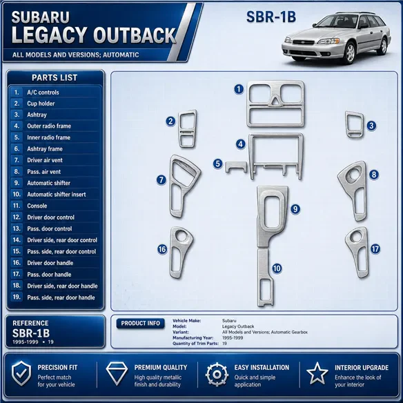 Subaru Legacy Outback 1995-1999 caja automática, 19 piezas set kit de molduras interiores para salpicadero