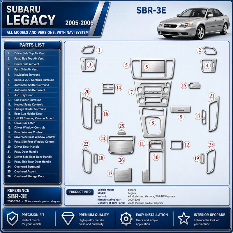 Subaru Legacy 2005-2006 3D Cockpit Dekor Interieurleisten Set As shown in product diagram-teilig