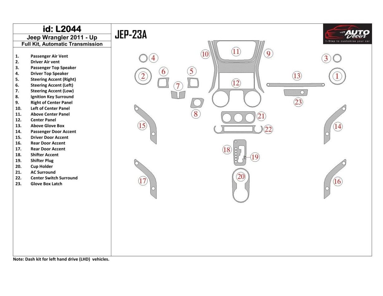 Jeep Wrangler 2011-UP Automatic Gearbox Cruscotto BD Rivestimenti interni