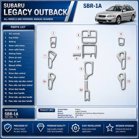 Subaru Legacy Outback 1995-1999 Manual Gearbox, 18 delen set interieur dashboard decoratieset dashboard decor
