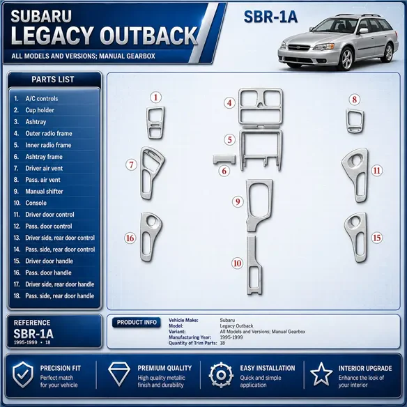 Subaru Legacy Outback 1995-1999 Manual Gearbox, 18 delen set interieur dashboard decoratieset dashboard decor