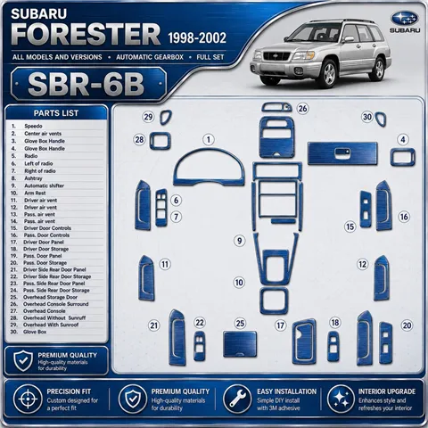 Subaru Forester 1998-2002 Automatic Gearbox, Full Set, 30 delen set interieur dashboard decoratieset dashboard decor