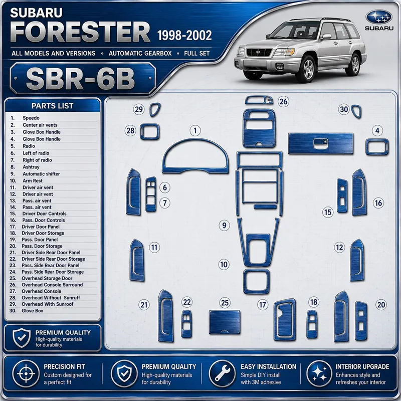 Subaru Forester 1998-2002 Automatic Gearbox, Full Set, 30 delen set interieur dashboard decoratieset dashboard decor