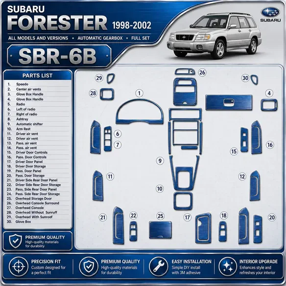 Subaru Forester 1998-2002 boîte automatique, kit complet, 30 pièces kit décoration intérieure tableau de bord