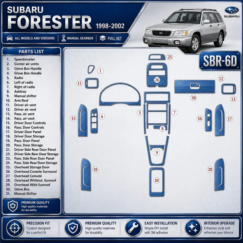 Subaru Forester 1998-2002 Manual Gearbox, Full Set, 31 delen set interieur dashboard decoratieset dashboard decor