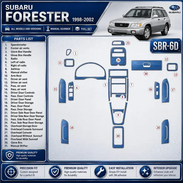 Subaru Forester 1998-2002 Manual Gearbox, Full Set, 31 Parts set Interior Dashboard Trim Kit Dash Trim Dekor