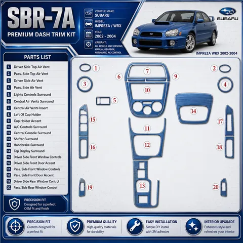 Subaru Impreza/WRX 2002-2004 3D Cockpit Dekor Interieurleisten Set As shown in product diagram-teilig