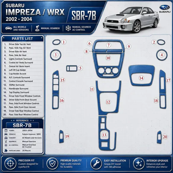 Subaru Impreza/WRX 2002-2004 Manual Gear Box, Manual Gearbox AC Control Interior Dashboard Trim Kit Dash Trim Dekor