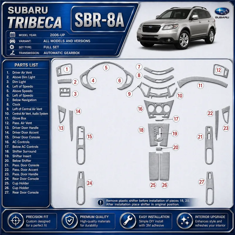 Subaru Tribeca 2006-UP Full Set, Automatic Gear Interior Dashboard Trim Kit Dash Trim Dekor