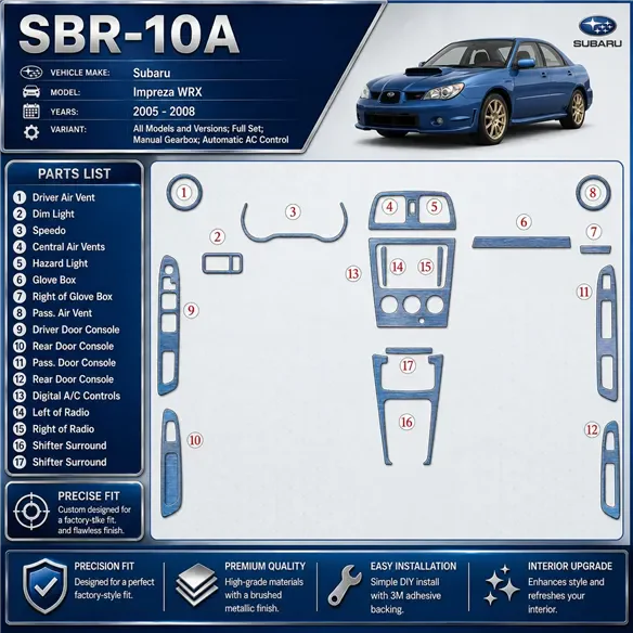 Subaru Impreza WRX 2005-2008 kit complet, boîte manuelle boîte, automatique AC Control kit décoration intérieure tableau de bord
