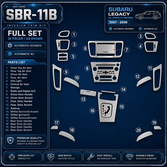 Subaru Legacy 2007-2009 Full Set, Automatic Gear, Automatic AC interieur dashboard decoratieset dashboard decor