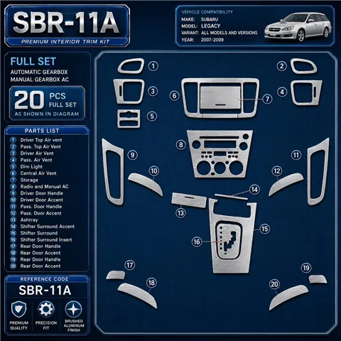 Subaru Legacy 2007-2009 juego completo, Automatic Gear, caja manual AC kit de molduras interiores para salpicadero