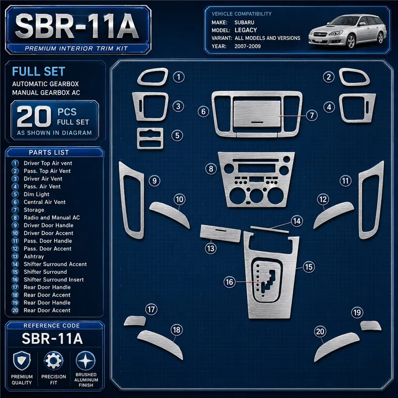 Subaru Legacy 2007-2009 Full Set, Automatic Gear, Manual Gearbox AC Interior Dashboard Trim Kit Dash Trim Dekor