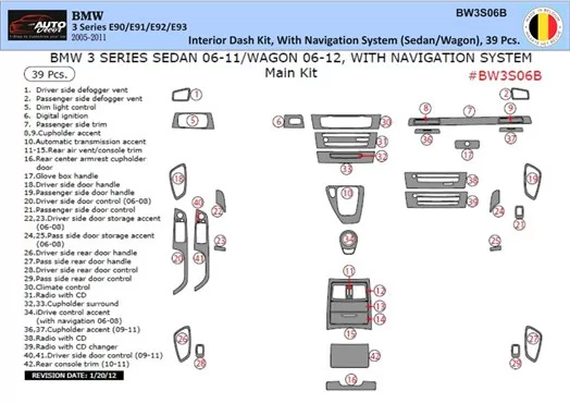 BMW 3 Series E90 2005–2011 3D Inleg dashboard Interieurset aansluitend en pasgemaakt op he 39-Teile