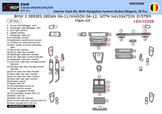 BMW 3 Series E90 2005–2011 3D Interior Dashboard Trim Kit Dash Trim Dekor 39-Parts