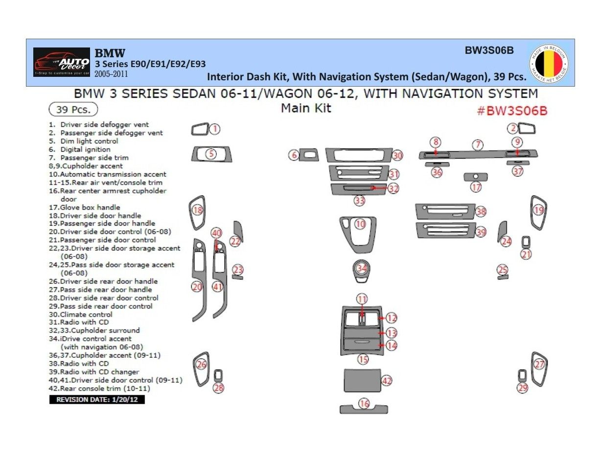 BMW Serie 3 E90 2005-2011 3D Interior Salpicadero Kit Embellecedor Salpicadero Dekor 39-Piezas