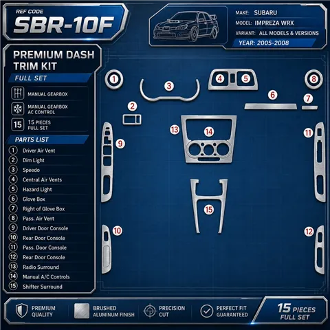 Subaru Impreza WRX 2005-2008 Full Set, Manual Gear Box, Manual Gearbox AC Control interieur dashboard decoratieset dashboard dec