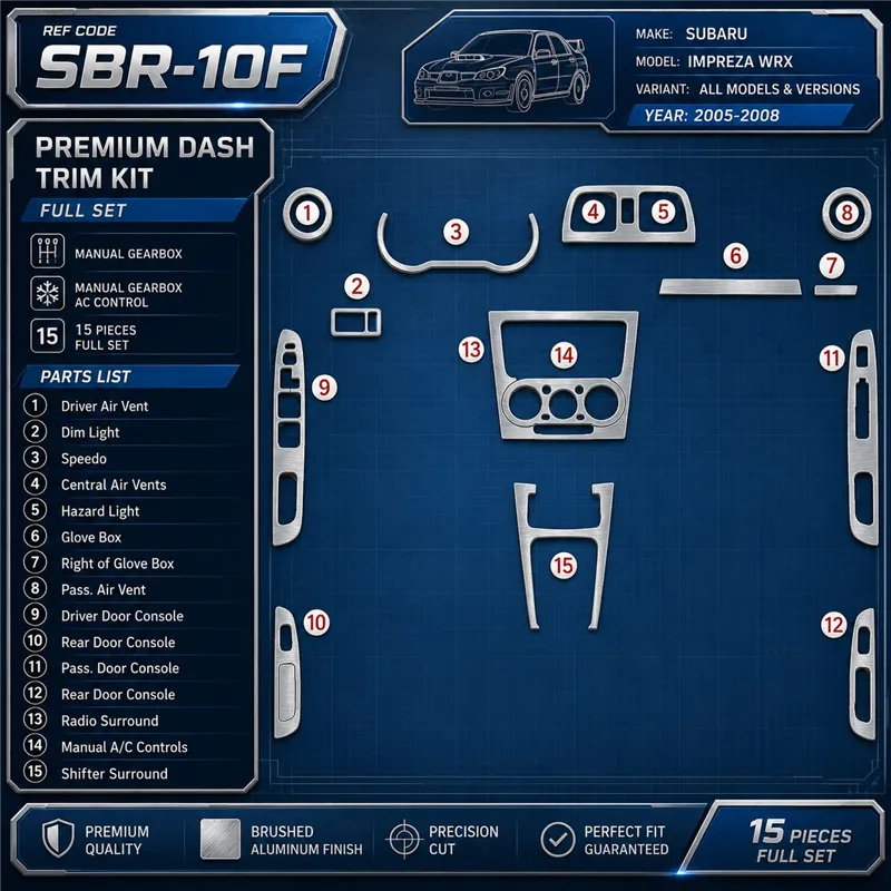 Subaru Impreza WRX 2005-2008 kit complet, boîte manuelle boîte, boîte manuelle AC Control kit décoration intérieure tableau de b