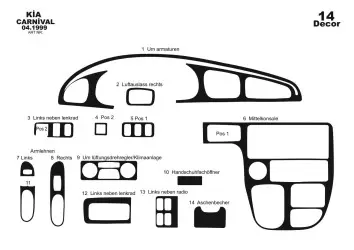 Kia Carnival 04.1999 3D Inleg dashboard Interieurset aansluitend en pasgemaakt op he 14 -Teile