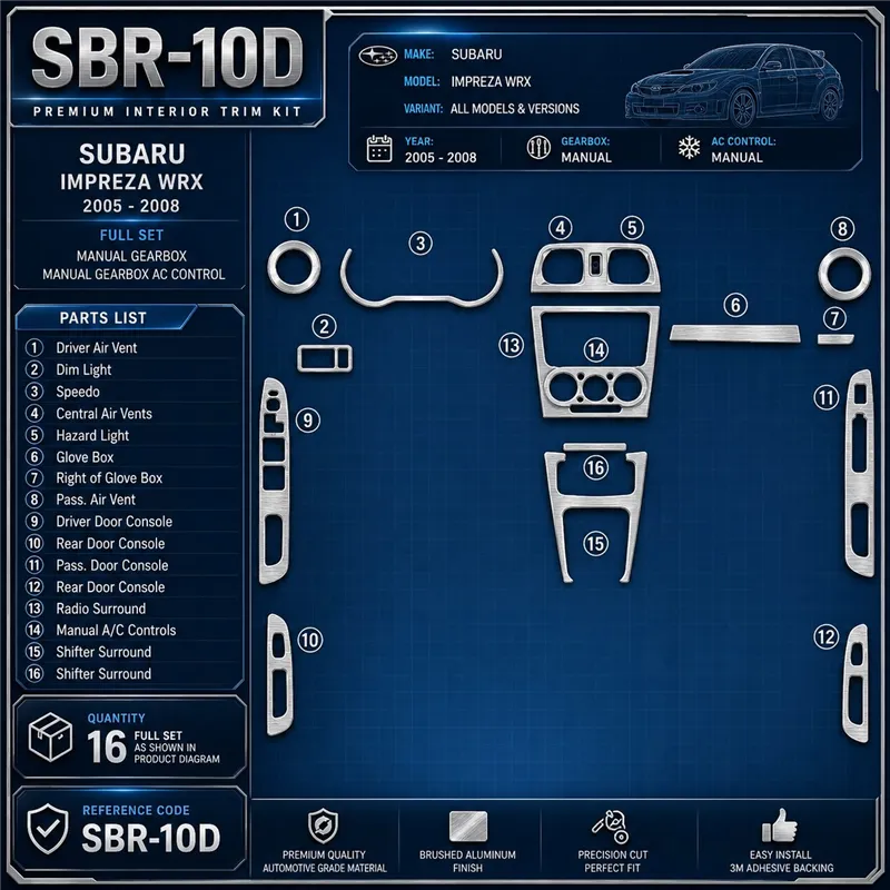 Subaru Impreza WRX 2005-2008 Full Set, Manual Gear Box, Manual Gearbox AC Control Interior Dashboard Trim Kit Dash Trim Dekor