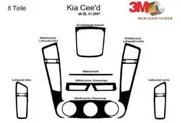 Kia Cee'd 01.2007 3D Inleg dashboard Interieurset aansluitend en pasgemaakt op he 8 -Teile