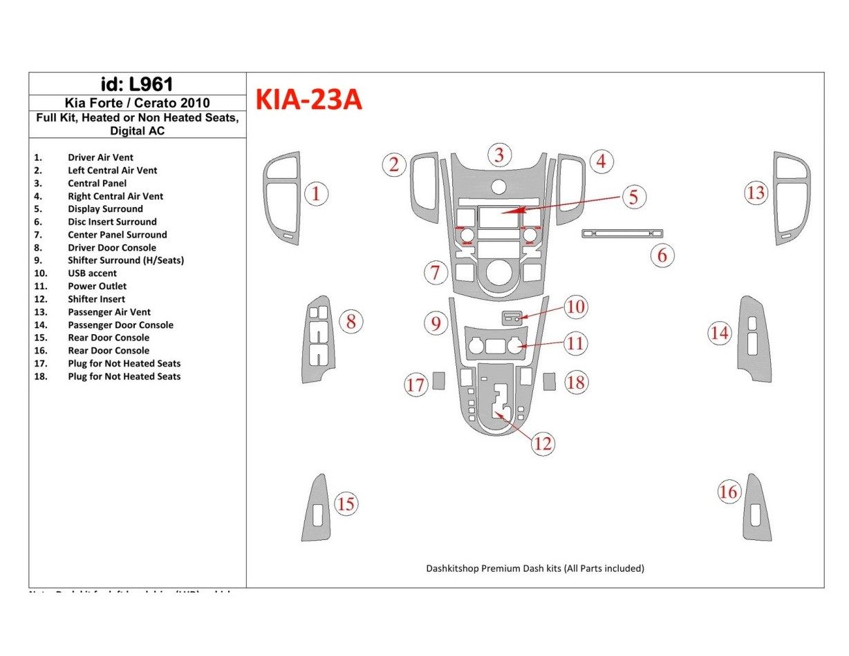 KIA Cerato 2010-2011 Voll Satz, Sedan BD innenausstattung armaturendekor cockpit dekor - 1- Cockpit Dekor Innenraum