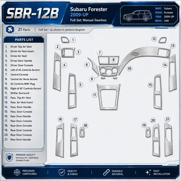 Subaru Forester 2009 - à aujourd’hui kit complet, boîte manuelle boîte kit décoration intérieure tableau de bord