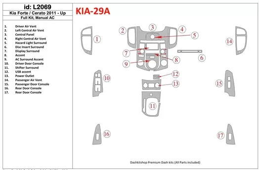 KIA Cerato 2011-UP Full Set, Aircondition Decor de carlinga su interior